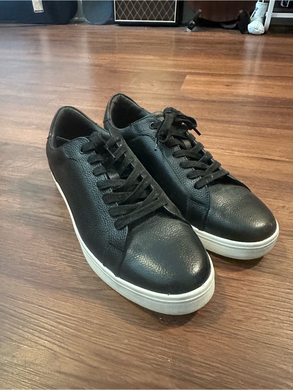 Nordstrom Black Leather Low-Top Sneakers with White Sole